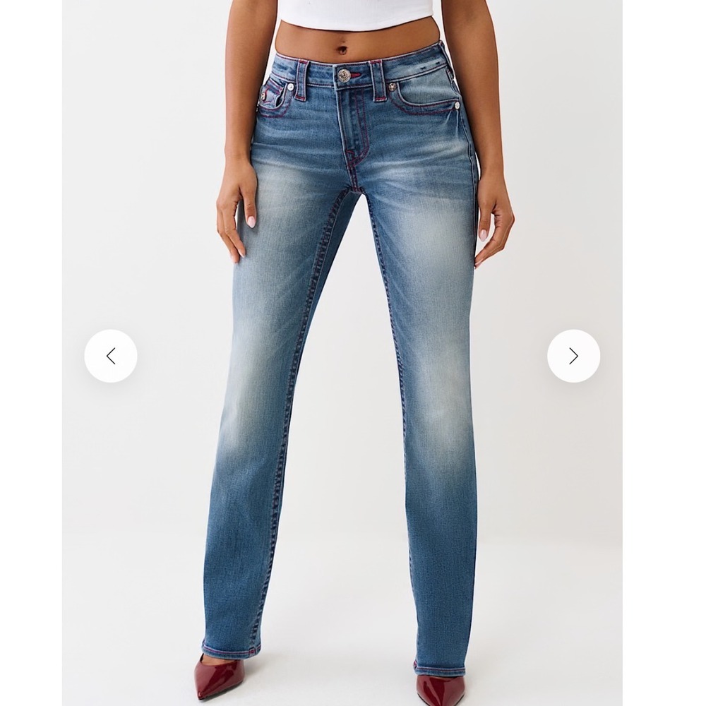 True Religion Billie Mid Rise Straight Leg Jeans Blue Horseshoe Pockets 27x32 - Picture 9 of 11